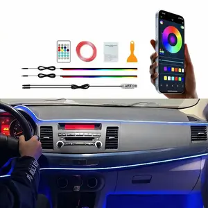Interior Car LED Strip Lights with Wireless APP & Remote Control, RGB 2 in 1 Car Ambient Lighting Kit with 158 Inches Fiber Optic, Inside Neon Dash Strip with Music Mode