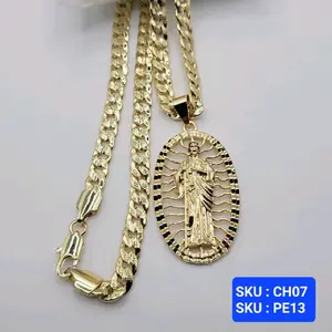 Saint Jude  Pendant 2 inches, Chain cuban link style 24 Inches 6 Millimeters Laminated Gold Jewelry