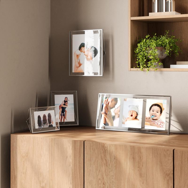 Umbra Prisma Picture Frame, Modern Geometric Wire Frame, Floating Photo Display for Wall or Tabletop Border Transparent