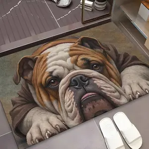 Brown/White/Black 1pc English Bulldog Doormat - Non-Slip Indoor/Outdoor Entry Mat with Adorable Bulldog Face Design, Machine Washable Soft Mat for Front Door, Porch, Bathroom - Pet Lover Home Decor Gift, Non Slip Rug