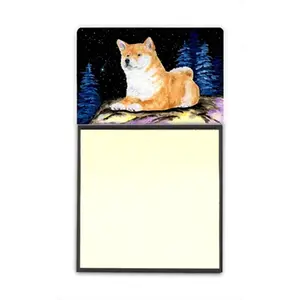 212 MAIN Starry Night Shiba Inu Refillable Sticky Note Holder, Postit Note Dispenser with Rigid Base, Desk Organizer Tidy, Office Stationery Supplies, Stationary Organizer Holder, Desktop Accessories, Shiba Art