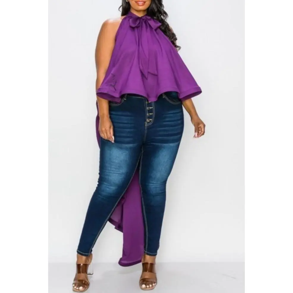 Women's Solid Babydoll Blouse with Ruffled Flare Long Sleeves and a Statement High-Low Hem for Lady's Fall Fashion, Ruffled Detail, V-Neck, Casual