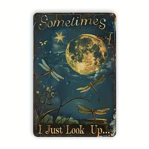 Vintage Dragonfly Moonlight Metal Sign Wall Art Decor with Dandelion and Starry Sky Retro Rustic Hanging Sculpture for Home Office Bar Cafe Library Garage Garden Patio Man Cave Indoor Outdoor Gift Idea 8x12 Inches