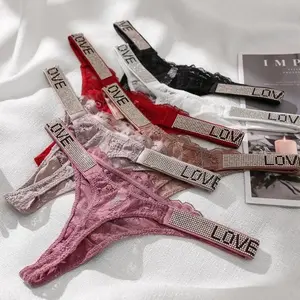 3Pieces Rhinestone Sexy Lace girl Thong Women's Thong Lace Panties For Girlfriend,Teens Dating Panties