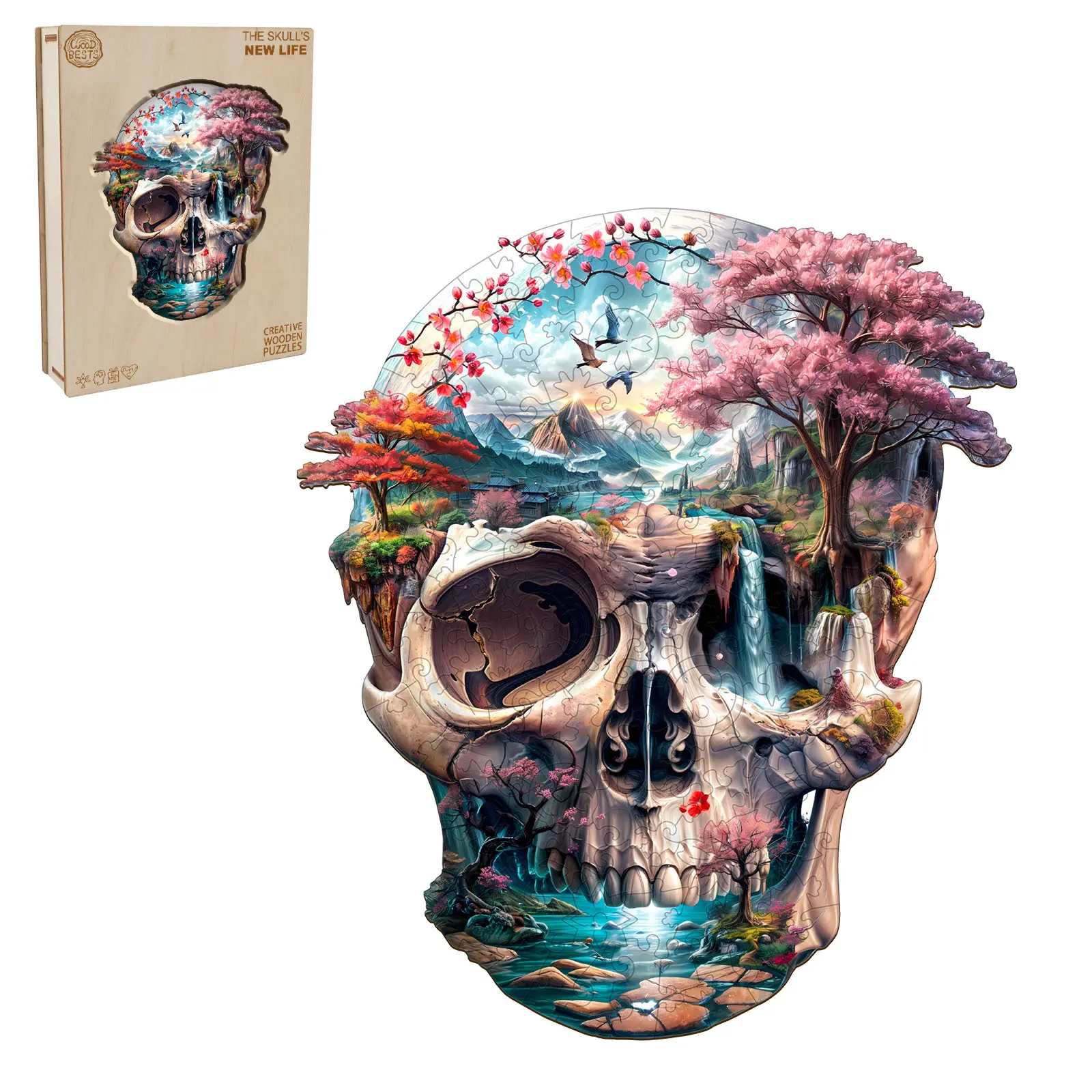 The Skull's New Life Wooden Jigsaw Puzzle for Adults and Kids Unique Shape Animal Wood Puzzles Challenging Puzzle, Family Game Creative Gifts，Laser-Cut Durable HDF Wood Puzzle Crafts
