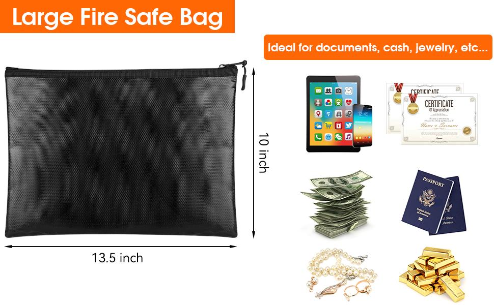 New Deal] Fireproof Document Bag (10"x13.5"), Waterproof Holder with Zipper for Passport, Important Papers, Cash, Money and Valuables, Secure Storage Organizer for Travel, Home, Office