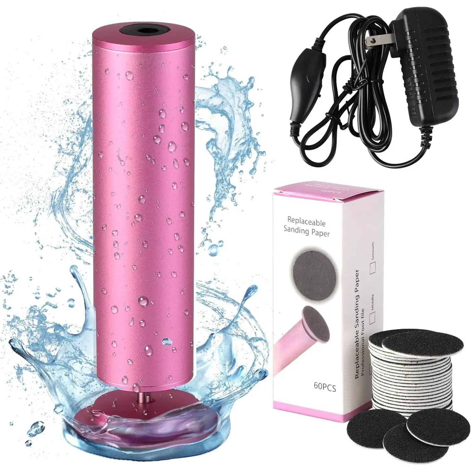 Dermave Electric Foot Callus Remover, Electric Foot Callus Remover, Callus Remover for Feet - Foot Filer with 60pcs Sanding Discs for Dead Cracked Skin, Men/Women (Pink)