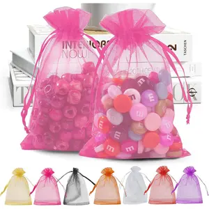 50 Pack Organza Bags 4 x 6 inch  Sheer Drawstring Organza Bags for Candy  Party Wedding Christmas Favor  Bag (Pink)