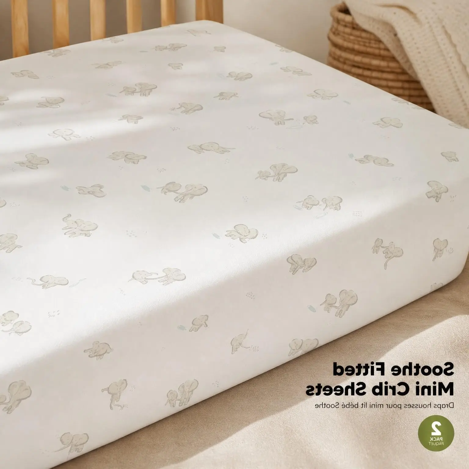 2-Pack Mini Crib Sheets Fitted, 38x26 Pack N Play Mattress Sheets | Organic Cotton Sheets for Pack and Play Mattress, Soft, Breathable Playard Bedding Sheet, Mini Toddler Bed Cover, Boys, Girls