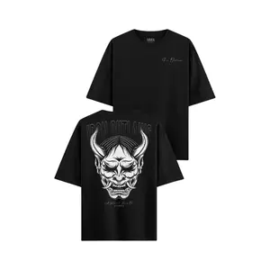 Oni Mask Oversize Tee - Black, 100% Combed Ring-Spun Cotton, Oversize Fit, Drop Shoulder, Crew Neck, Summer Style