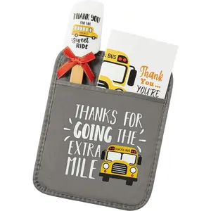 3Pcs School Bus Driver Gift Funny Cookie Bag Silicone Spatula Set with Greeting Card Thank You Bus Driver Present Potholder Heat Resistant Oven Mitt Bus Driver Retirement Teacher Day Gift
