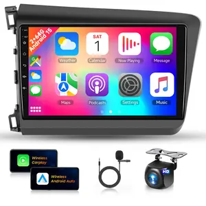 9-Inch Touchscreen Car Radio for Honda Civic 2012-2015 [2+64G] with Wireless CarPlay, Android Auto, Bluetooth, GPS Navigation, DSP, WiFi, FM, SWC, Dual USB, HD Backup Camera, Plug-and-Play Car Audio (Father's Day Gift)