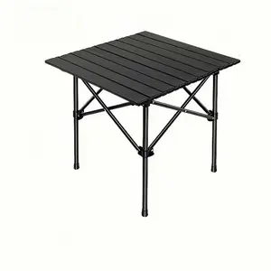 Foldable Metal Camping Table - Compact Roll-up Design - Suitable for Indoor, Outdoor, Beach, Backyard, Barbecue, Party, Terrace - Black, Beige - Picnic Essentials - Sturdy and Durable, 1 Folding Table, 1 Storage Bag (Model: DM652)