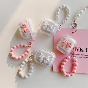 Cute Bowknot Design Earphone Case with Bracelet, Earphone Protective Cover, Earphone Accessories Compatible with AirPods 1 2 3 4 Pro, Headset