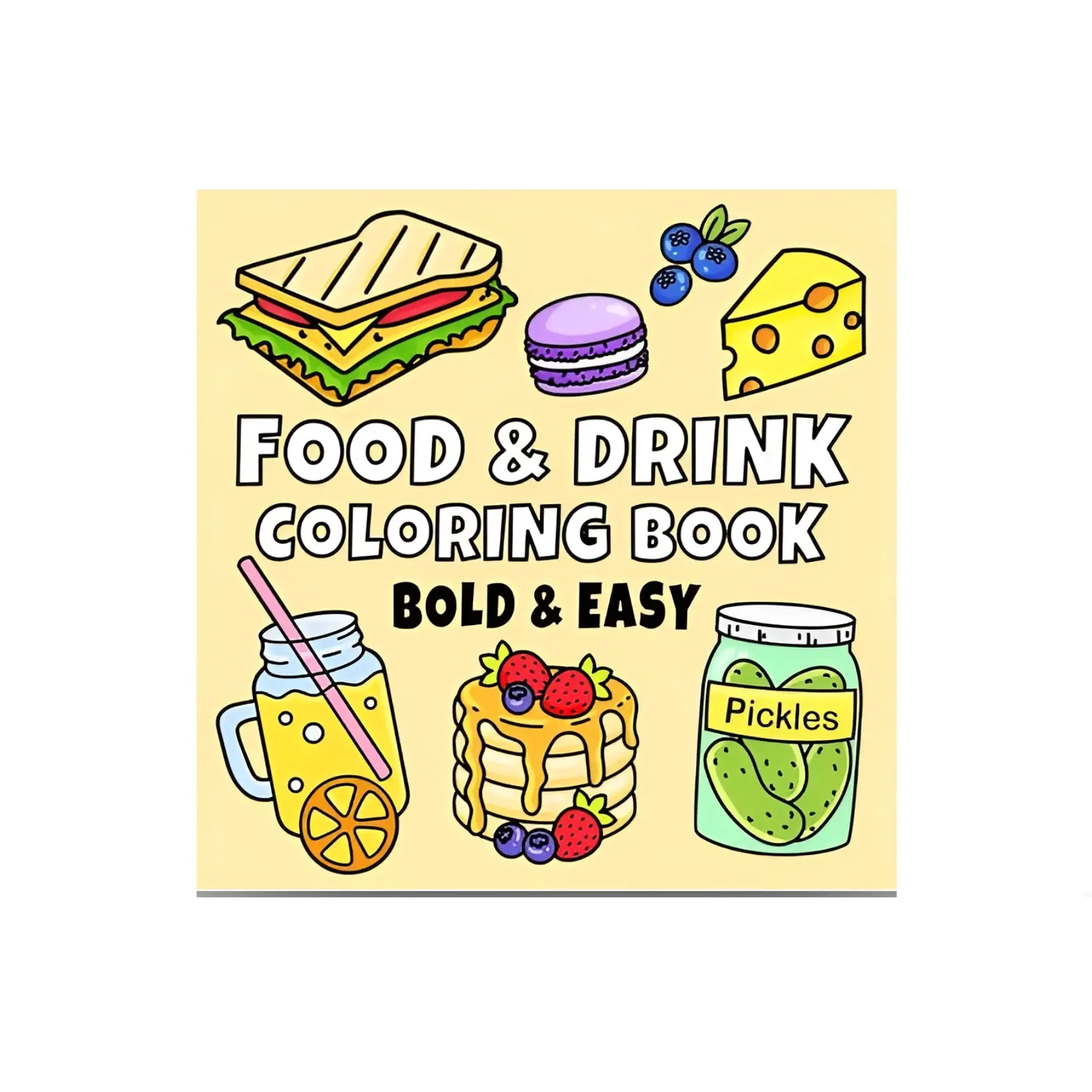 Food & Drink Coloring Book Bold and Easy Designs for Adults, Teens, and Kids. Simple, Cute Illustrations (Bold & Easy) easy illustration Watercolor Paint Book