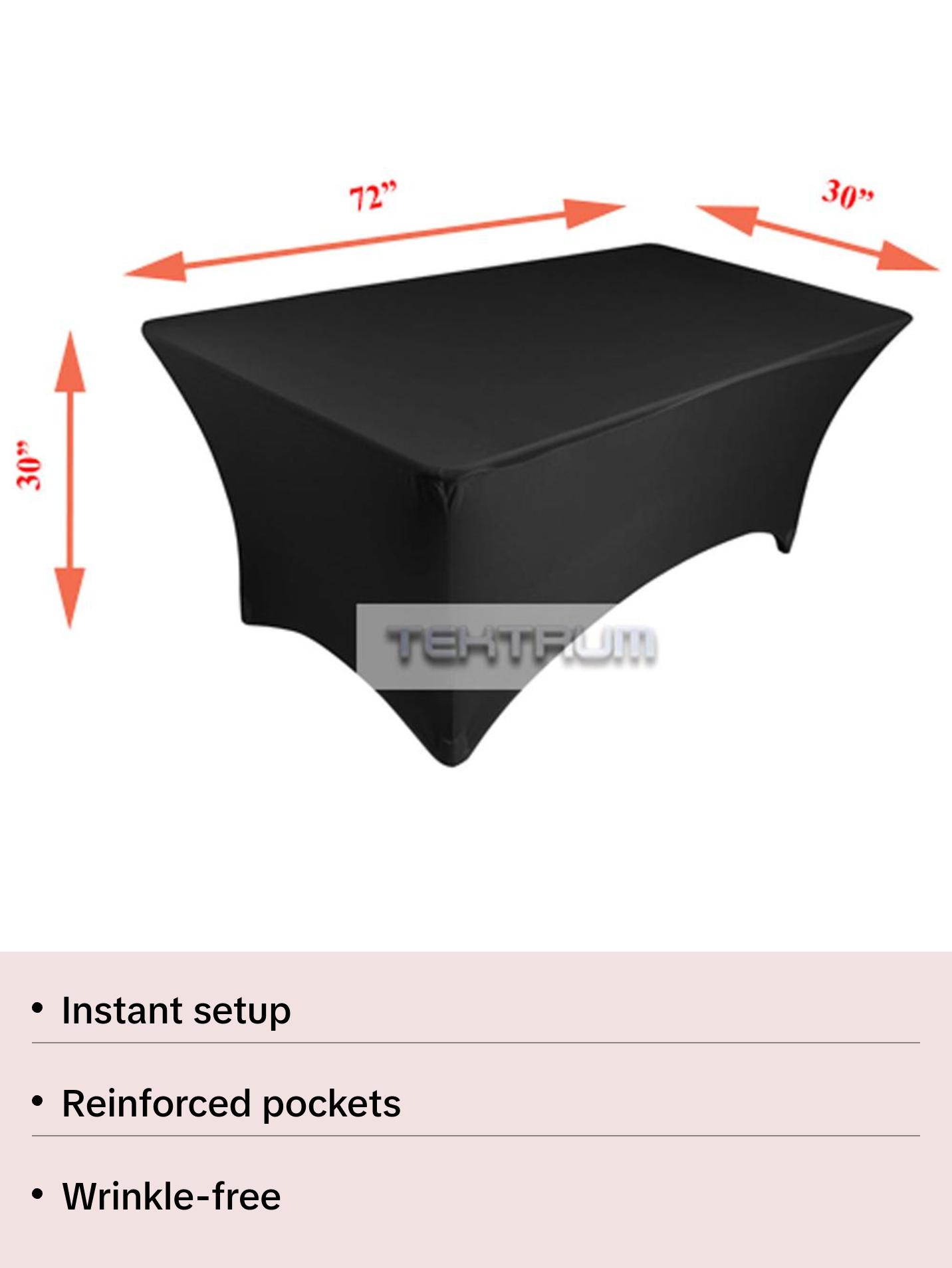Tektrum  4ft/6ft/8ft Long Rectangular Stretch Tablecloth, Spandex Jacket Cover, Tight Fit Linen-Fitted Table Cover For Trade Show, DJ, Wedding, Party, Banquet, Event, Kiosk, Vendor - Premium Fabric (Black)
