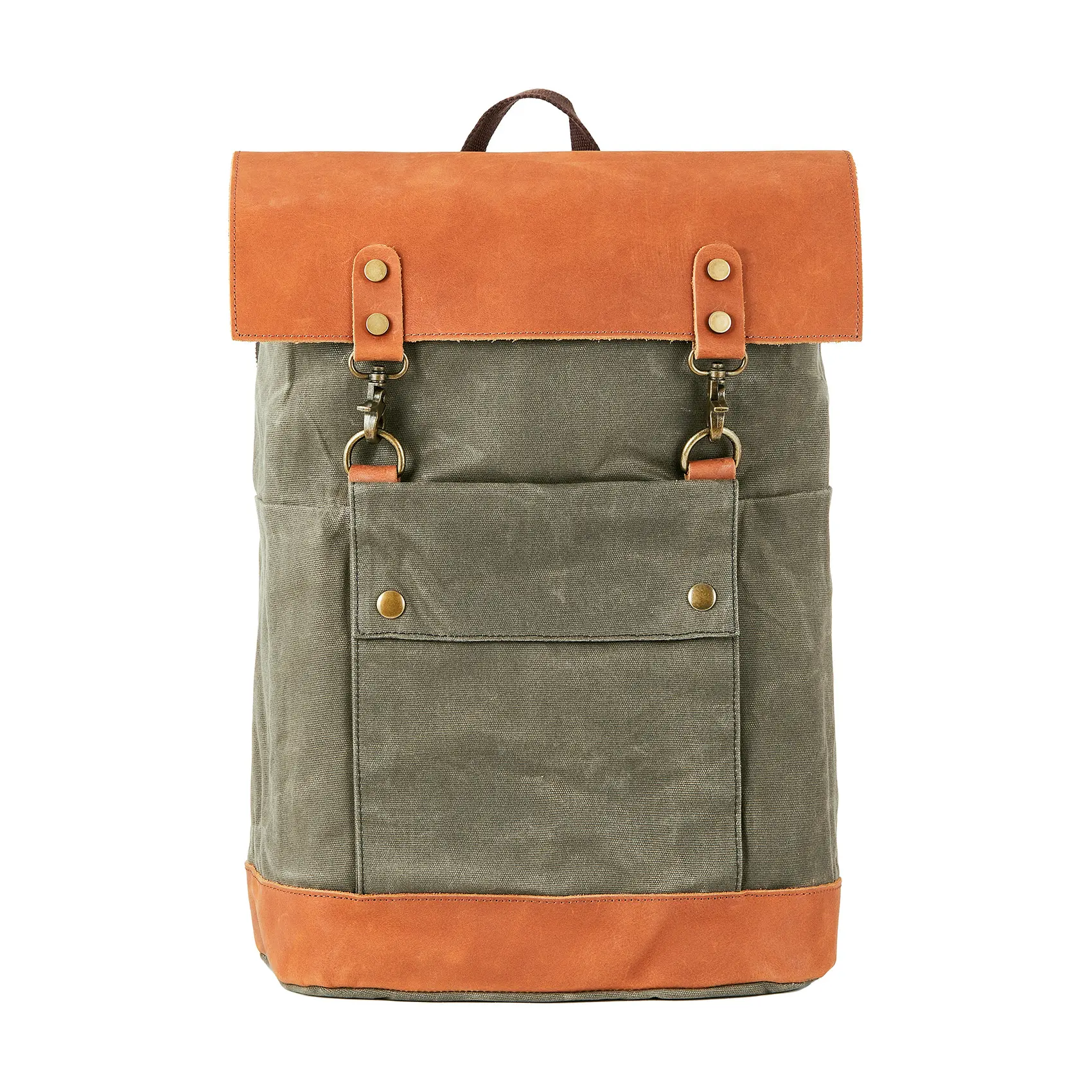Crazy Horse Leather & Vintage Waterproof Waxed Canvas Backpack, Casual 15.6" Laptop Rucksack with 1 Front Pocket, 3+ Years Durability for Men (Suitable for Travel)