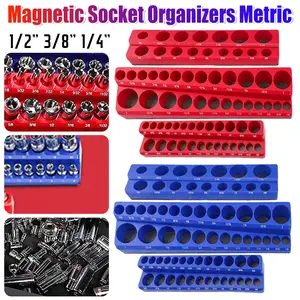 Magnetic Socket Organizer Set, 6-Piece Socket Holder Set Includes 1/4", 3/8", 1/2" Drive Metric SAE Socket Trays, Holds 141 Pieces Sockets, Christmas Gift for Men(Socket not Included)