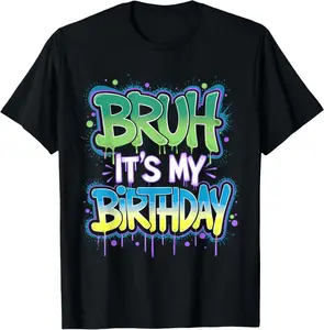 Bruh It's My Birthday Funny Birthday Boy Teen Gamer Meme T-Shirt Pure Cotton Graphic Tees Menswear Top: Gifts for Men & Women