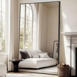 Oversized Floor Mirror Full Length with Stand, 72"X44" Extra Large Arch Standing Mirror Full Length, Tempered Glass Black Full Body Mirror for Bedroom Living Room, Aluminum Alloy Frame