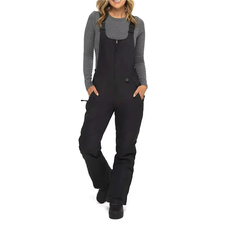 Women Ski Pants Bib Professional Black Color Outdoor Sport Thickened Keeping-warm Snowboard Pant Skiing Trousers XL