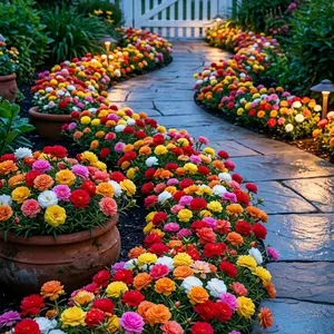 Portulaca Moss Rose Seeds - Double Flowered Moss Rose, Vibrant Mixed Colors Non-GMO, Drought Tolerant Easy Grow Large Blooms for Containers Hanging Baskets Garden Pollinator Attract