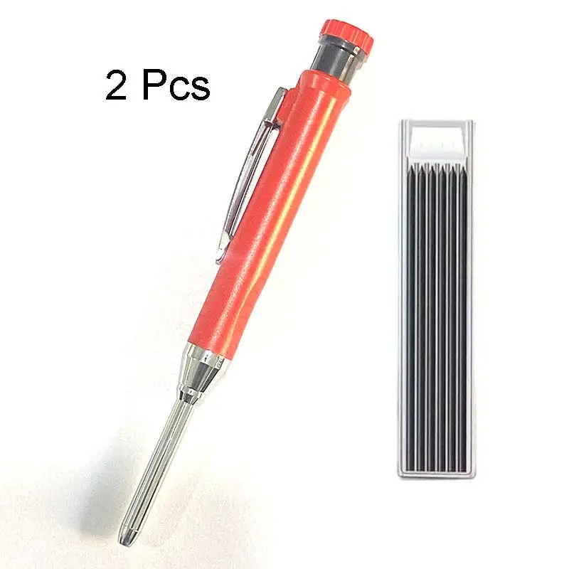 Carpenter Mechanical Pencil with Sharpener, 1 Set Including 1 Count Long Head Carpenter Pencil & 1 Box Lead, Woodworking Construction Supplies