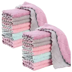 20 Pack Kitchen Dish Cloths Dish Towels, Super Soft and Absorbent Coral Fleece Cloth, Coral Velvet Microfiber Cleaning Cloth, Nonstick Oil Washable Fast Drying Dish Rags for Clean Table, Dish, Glass.