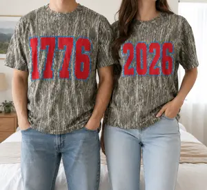 1776 2026 Couple Camo T-Shirt, Patriotic Camo Tee, Matching 4th of July T-Shirts, America 250 Years T-Shirt, USA Vintage Couple Tee