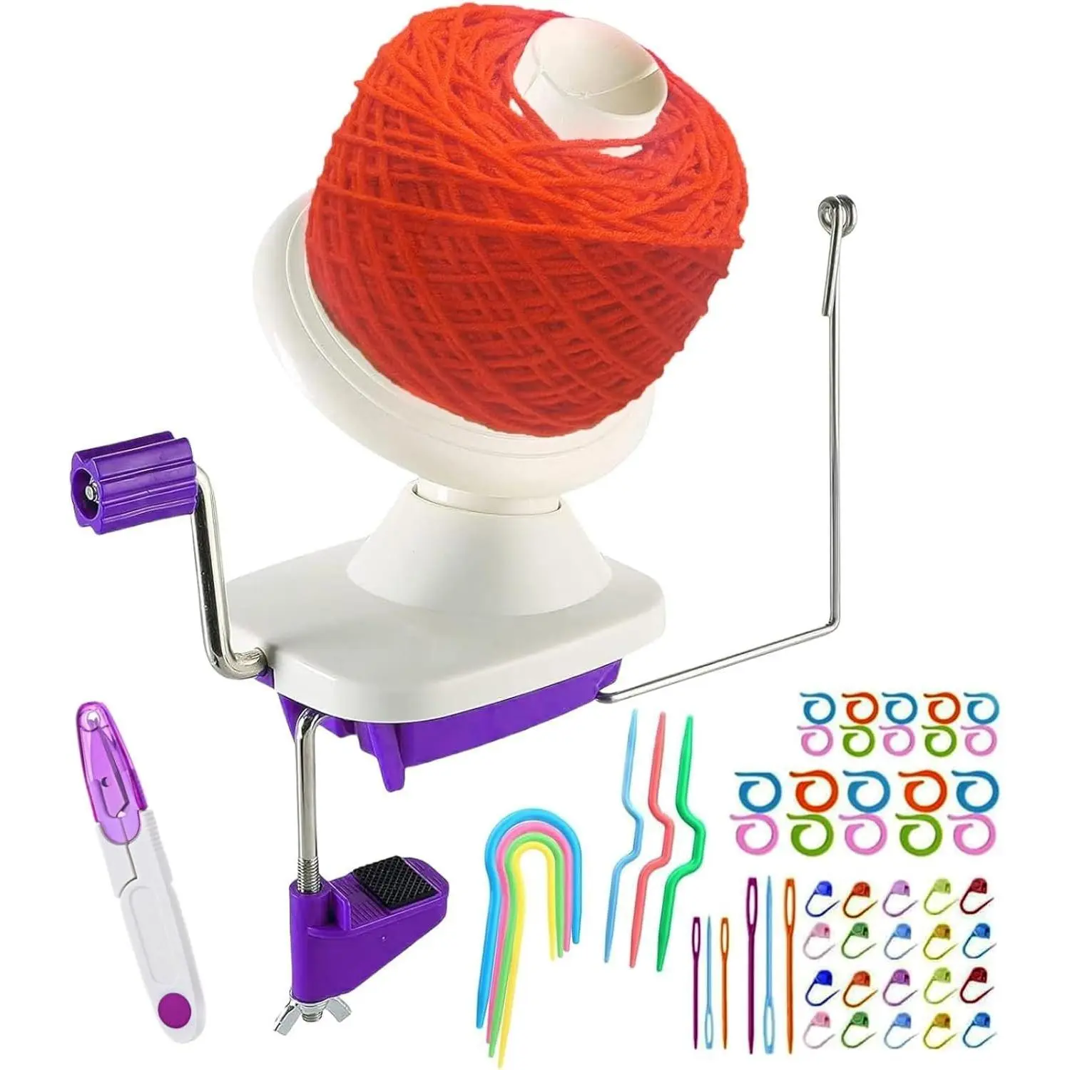 Yarn Ball Winder, Convenient Purple Yarn Winder for Yarn, Ball Winder Combo with Easy Installation for Yarn Storage + 53 count Stitch Knitting  + 1 count