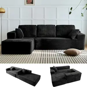 Oversized L-Shaped Couch with Chaise, Minimalist Compressed Boneless Convertible Sofa No Assembly Required, Modular Cloud Sectional Sofa for Living Room Bedroom, Right-Facing Chaise, Plush Corduroy