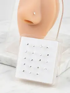 20pcs Silver Color Shell Nose Studs Set, Unisex Piercing Jewelry, Cool and Trendy Nasal Rings, Fashionable Nose Accessories