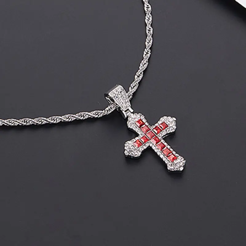 Silver red cross necklace