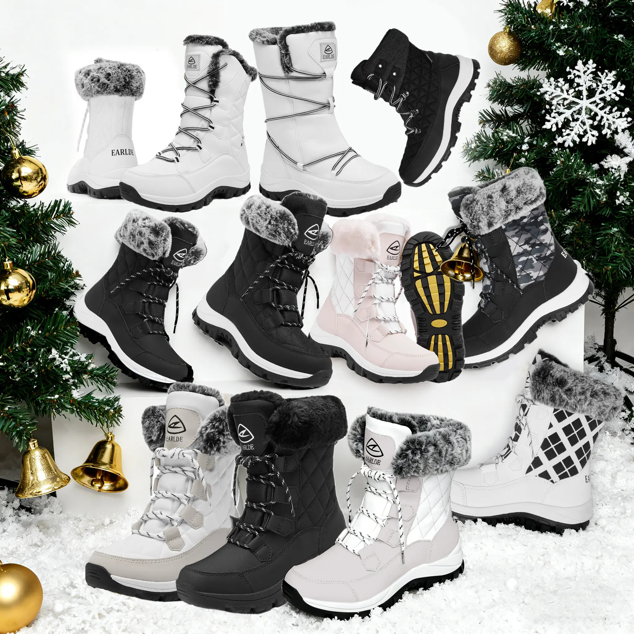 Women's Ankle Height Round Toe Slip-On Snow Boots - Faux Fur Lining, Waterproof Outer, Lightweight Insulated Footwear for -20°F Cold Weather, Walking Shoes