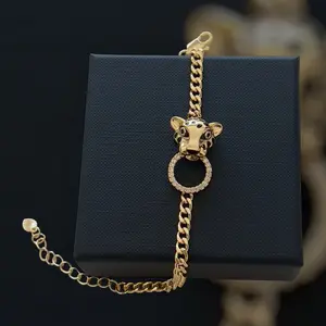 Leopard Head Gold Plated Bracelet - 7 Inch + 2 Extender