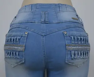 USC-F017 Sexy Rhonda Butt Lifter Levante Cola Jeans High Rise Tummy Control Distressed Waist Leg Ripped
