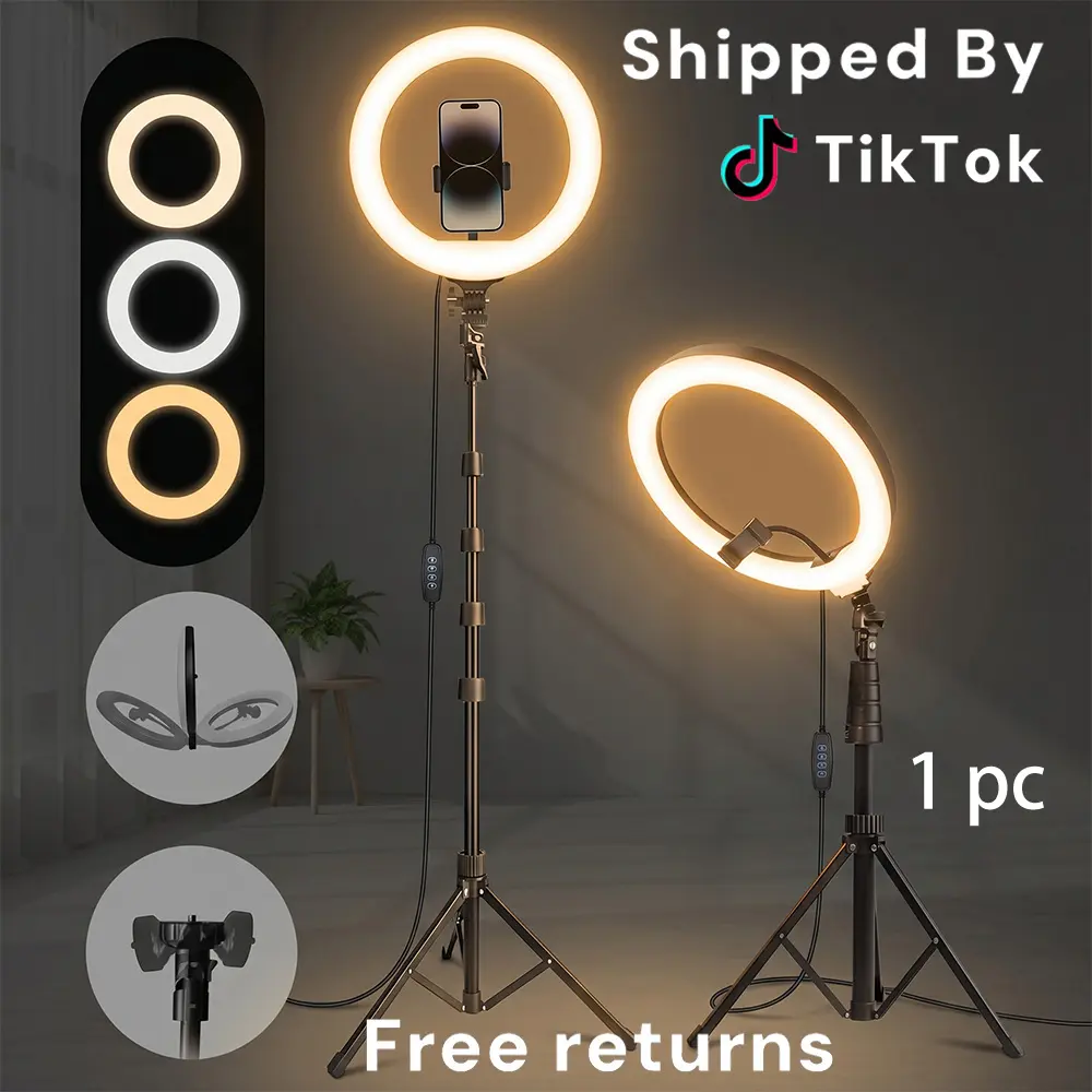 10 Inch LED Ring Light with 64" Tripod Stand Vlogging Kit – 3-Color Adjustable Lighting for YouTube/TikTok Videos, Selfie, Live Stream, and Makeup, Video Light Perfect for Smartphones, Universal Compatibility#SummerWins#Fathersdaygift