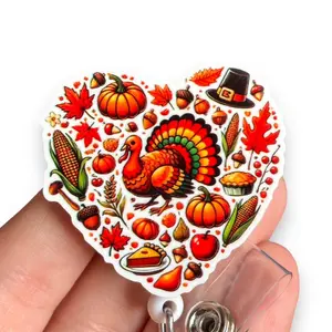 Glitter My Badge Thanksgiving Turkey badge reel for nurse and hospital workers. Badge clip Badge pull - Retractable swivel clip with a 360 rotation. Great gift for coworker.
