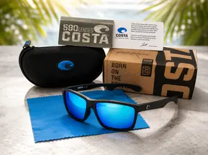 Costa Black Frame Blue Mirror Polarized Sunglasses UV Protection Fishing Boating Beach Outdoor Shades