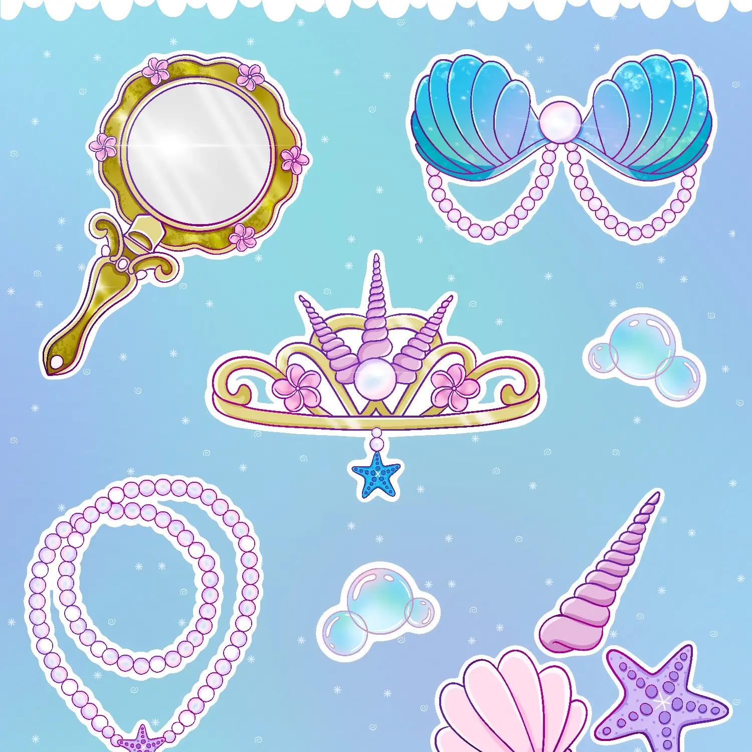 Mermaid Items Sticker Sheet