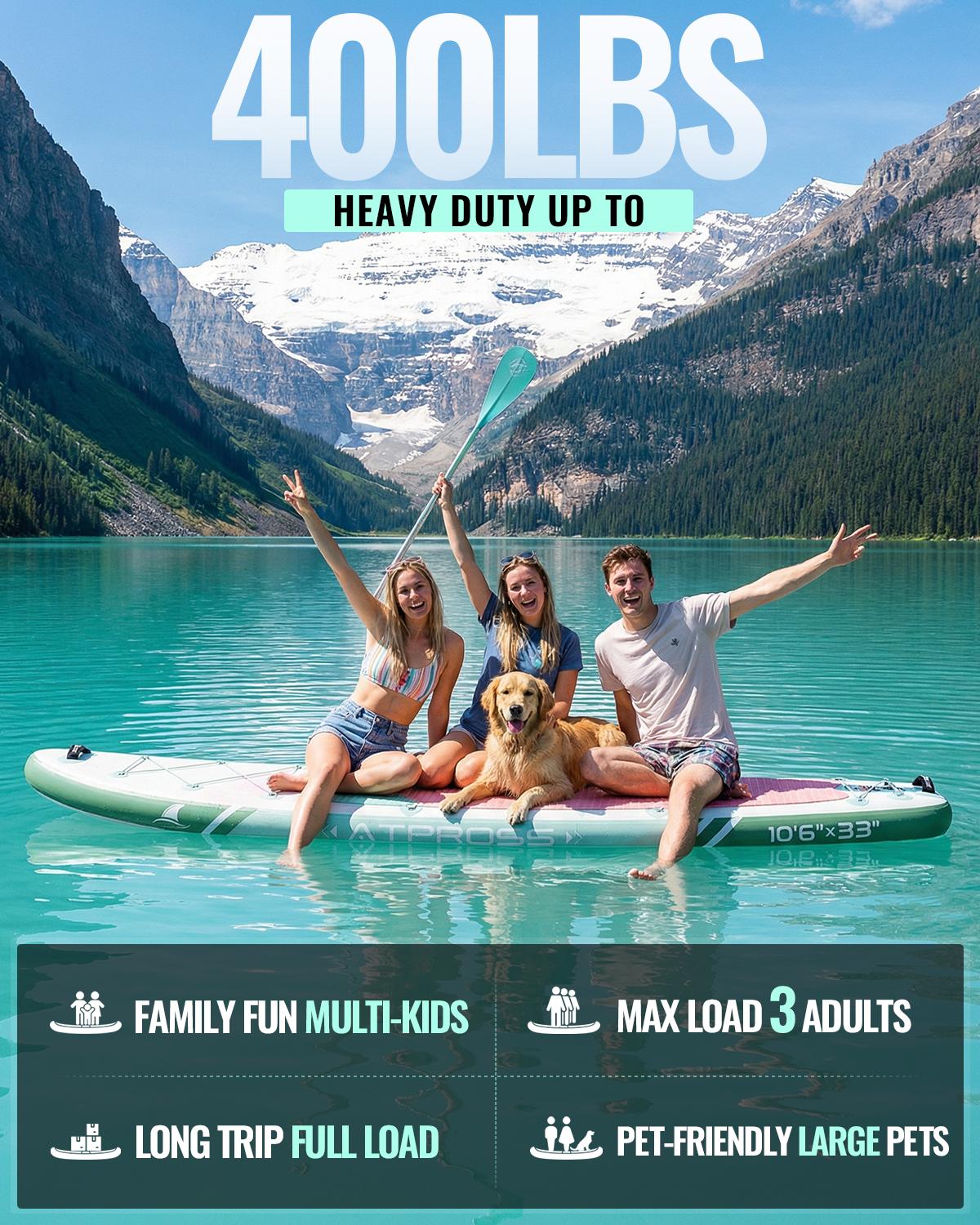 [Summervibes] 10'6''x33'' Inflatable Stand Up Paddle Board, 400lbs Extra Wide SUP with Kayak Seat, Anti-Slip EVA Deck, Premium Accessories Kit for Yoga, Fishing, Outdoor Water Sports