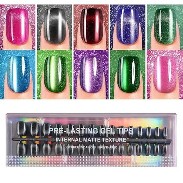 Cat Eye Press On Nails  300Pcs Short Square Soft Gel Nail Tips.
