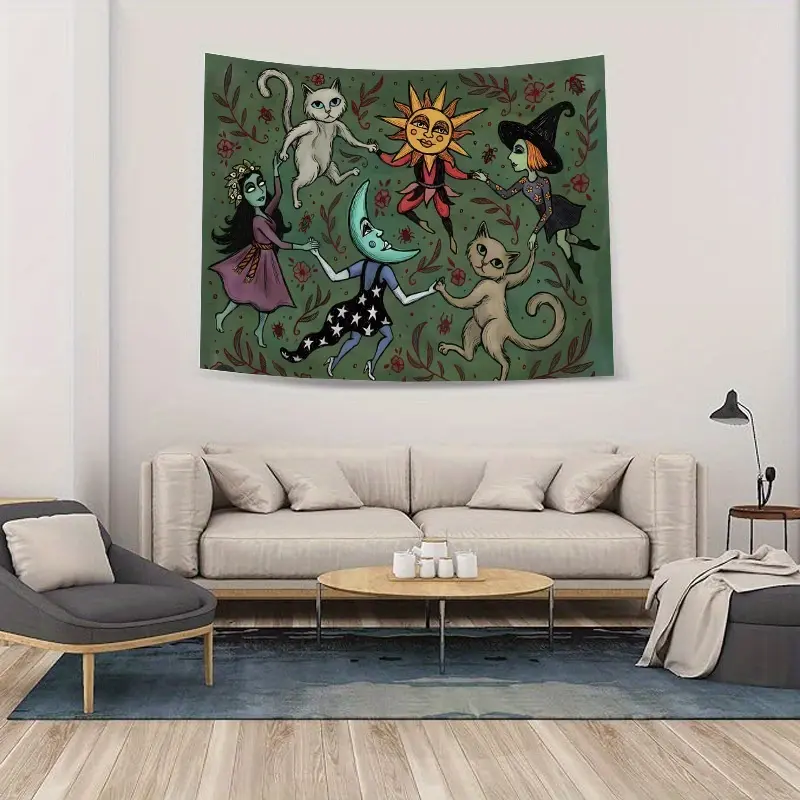 Witchcore Moon-Sun Cotton Fabric Tapestry - Smooth, Lightweight, Printed Mystical Gothic Wall Hanging - Bohemian Aesthetic Decor for Bedroom, Spiritual Vintage Indoor-Outdoor Art for Alt-Vibe Spaces