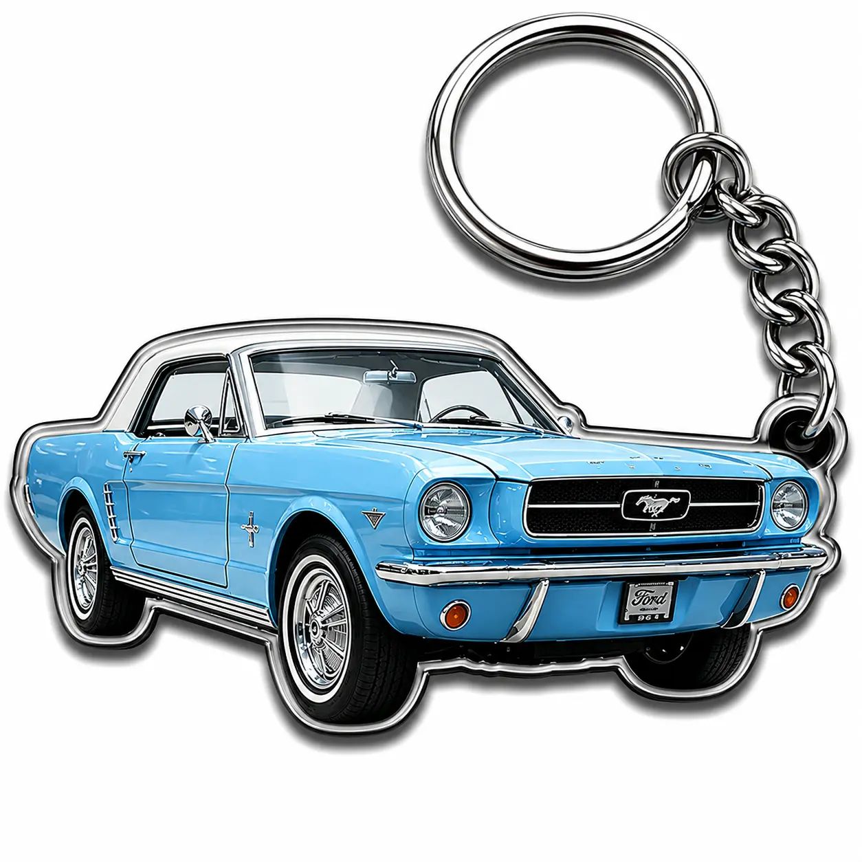 1964 Ford Mustang Keychain – Blue Vintage American Muscle Car Key Ring, Retro Car Accessory, Gift for Mustang Fans & Classic Car Lovers