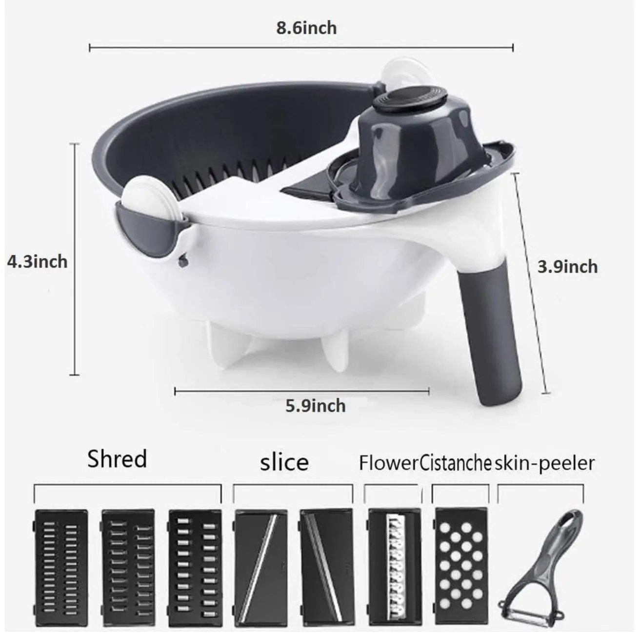 Portable Fruits And Vegetables Cutter And Chopper Set With Rotating Drain Basket