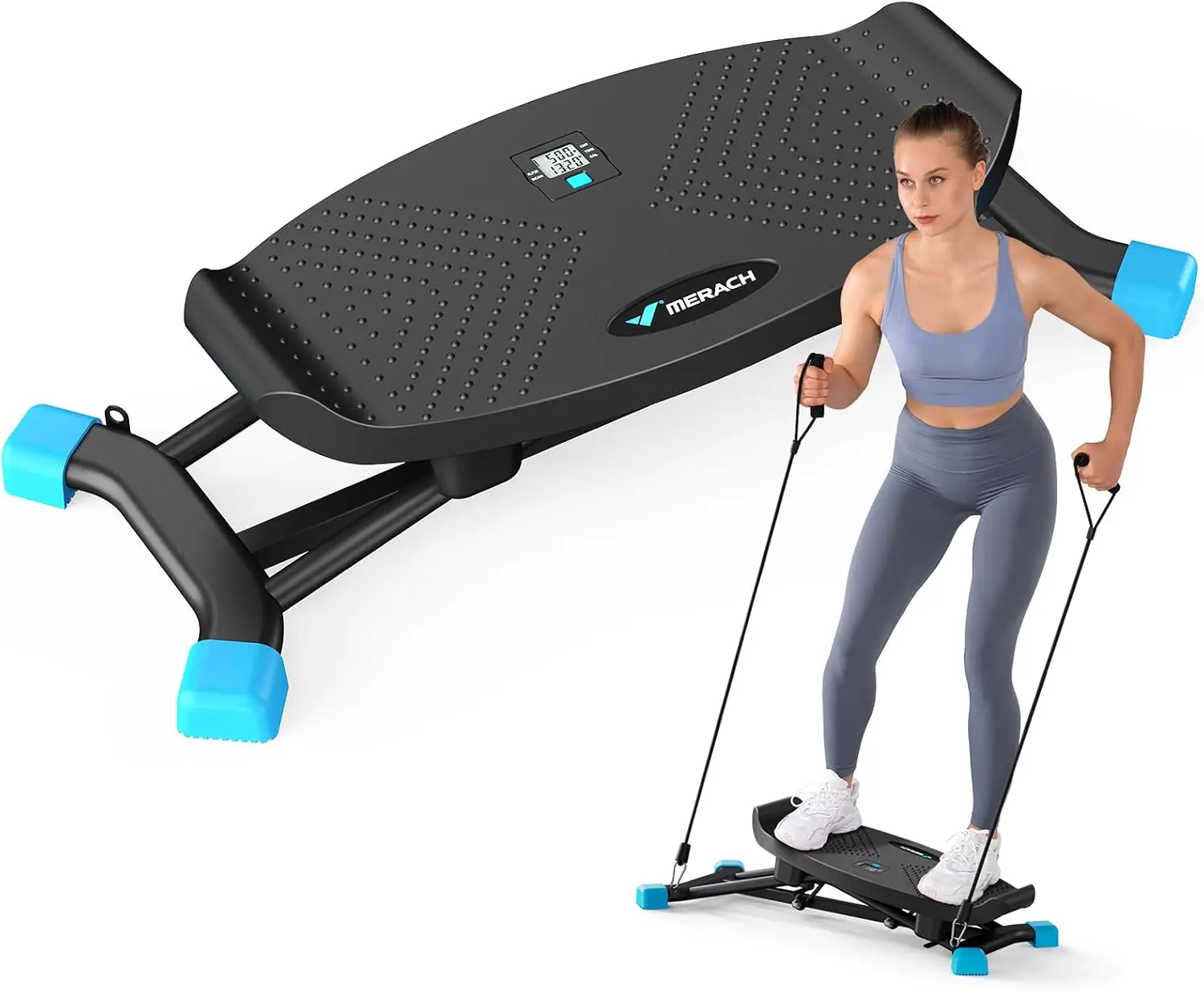 MERACH Slide Steppers for Exercise at Home, Mini Stair Stepper with Resistance Bands, Stairmaster Machine for Full Body Workout, 300 LBS Loading Capacity Exercise Equipment