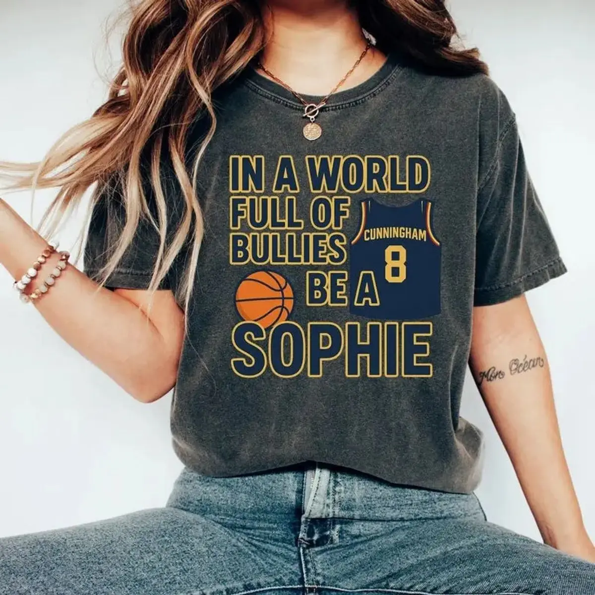 Comfort Colors In A World Full Of Bullies Be A Sophie Shirt Vintage Women Basketball Fan Graphic Tee, Fever Team Inspired Retro Cunningham T Shirt, Pepper Charcoal Oversized Sports Gift, Unisex Short Sleeve Tee, Crewneck Top