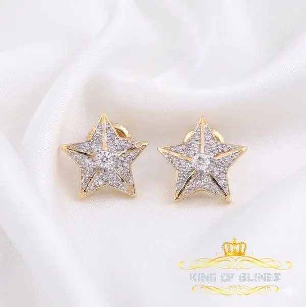 King of Blings-925 Sterling Silver Yellow 0.25ct Diamond For Women's / Men's Stud Star Earrings
