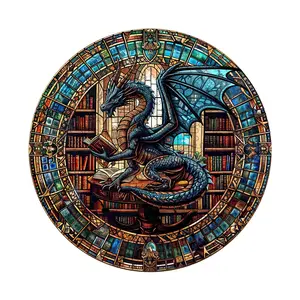 The Dragon's Library Puzzle, Wooden Jigsaw Puzzles Unique Shape, Birthday Creative Gifts for Adults and Kids Family Game