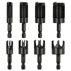 8 Pack Wood Plug Cutter Drill Bit Set, Straight and Tapered Taper Cutting Tool Hex Shank,1/4", 5/16", 3/8", 1/2", 1/4 Inch